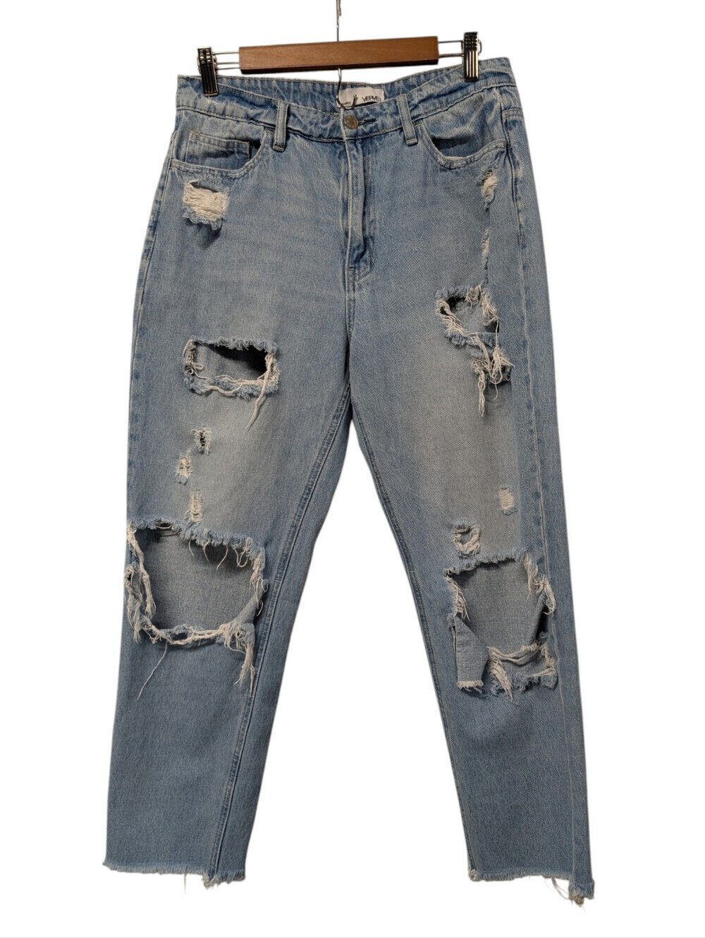 Verve Los Angeles Size 30 Light Wash Distressed Ripped Boyfriend Jeans Raw Hem